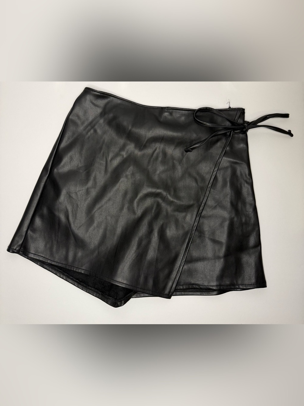 Abercrombie & Fitch Black Faux Leather Skirt with Waist Tie